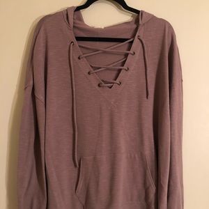 Lace-up Blouse with Hood